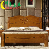 新款现代中式全实木床 橡木木质木头床 1.5单人1.8米双人婚床包邮