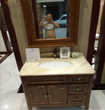 现代浴室柜组合带镜柜储物橡木浴柜仿古洗手盆柜 美式台盆卫浴柜
