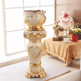 欧式罗马柱子 客厅装饰高档陶瓷金色落地大花瓶大号玄关摆件创意