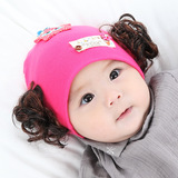 婴儿帽子春秋季纯棉女宝宝帽子0-3-6-12个月冬款假发帽幼儿胎帽