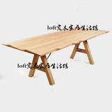纯实木餐桌北欧简约长方形长桌创意特色饭桌原木工作桌办公桌设计