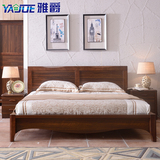 胡桃木色 实木床橡木婚床 现代简约中式1.5米双人床1.8气压高箱床