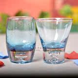 新款人气创意圆形天蓝色厚底气泡家用酒吧餐厅西餐厅清水玻璃杯