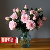 欧式仿真花套装家居饰品摆件玫瑰花艺装饰假花客厅餐桌花卉绢花