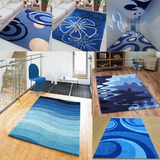 现代家居条纹手工客厅卧室沙发床边现代地中海蓝色晴纶定制地毯