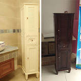 美式浴室边柜高柜收纳柜卫生间侧柜实木立柜储物柜橡木置物柜15