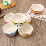创意家用儿童动物碗 韩式卡通餐具碗勺陶瓷套装一家人饭碗带勺筷