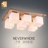 韩式吸顶灯LED简约现代温馨方形玻璃罩木质卧室房间顶灯 客厅灯具