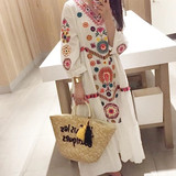 韩国代购16夏季新款波西米亚沙滩裙刺绣民族风连衣裙长裙