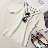 warmo2106夏季新款韩版修身显瘦打底短袖短款百搭V领针织T恤女潮