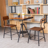 休闲简餐吧餐椅奶茶甜品店桌椅组合套件简约铁艺实木可升降小方桌