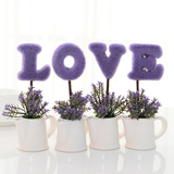 仿真花装饰毛球小盆栽摆件 迷你仿真植物小盆景紫色花盆创意摆设