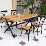美式铁艺餐桌实木餐桌椅套装组合现代简约复古做旧实木餐桌椅