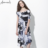 Aeintali独立设计师原创品牌不对称印花百搭连衣裙春夏新款女装
