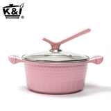 K&I德国粉色陶瓷塔形平底汤锅煮面加厚20cm双耳不粘锅电磁炉通用