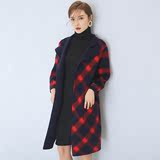 PPM2016新款高端双面羊绒大衣女韩版修身格子毛呢外套可双面穿