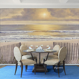 欧式墙纸电视墙壁纸3d无缝大型壁画定制沙发背景墙沙滩风景油画