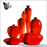 创意新中式原创落地灯 中国风旗袍雕花红色透光花瓶灯【况且】