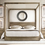 美式实木复古做旧床法式四柱床1.8双人床橡木卧室家具欧式架子床