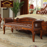 美式床尾凳 实木换鞋凳欧式床尾凳深色穿鞋凳真皮沙发凳床边凳