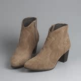 新款外贸原单羊猄真皮短靴中跟粗跟短筒女靴尖头侧拉链女鞋秋冬季