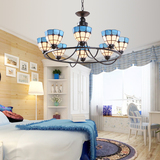 地中海北欧风格客厅卧室书房灯饰  LED艺术个性餐厅铁艺蓝色吊灯