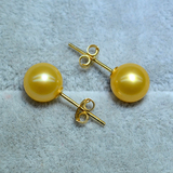 南珠源北海时尚天然海水珍珠耳钉925纯银金色媲美南洋金珠耳环