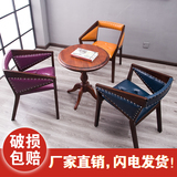 美式实木餐椅欧式复古宜家靠背椅子现代简约皮艺餐桌椅扶手洽谈椅