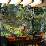 森林小鹿大型壁画 客厅电视背景墙壁纸 定制树林主题酒店墙纸壁画