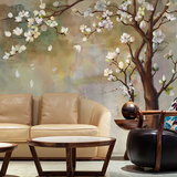 手绘花卉复古艺术油画客厅墙纸 田园抽象电视背景墙壁纸 定制壁画
