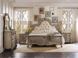 热销 美式乡村家具定制卧室实木床欧式实木雕花布艺双人床 特价