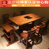 碳化木火锅桌/火烧木餐桌复古主题餐桌椅/火锅店桌椅烧烤桌定制