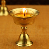 藏传佛教纯铜酥油灯座供灯杯长明灯佛灯固体液体4小时蜡烛台黄铜