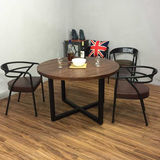 美式现代复古铁艺实木茶几简易圆形茶桌休闲餐厅圆桌咖啡厅方桌子