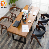 美式复古实木餐桌简约电脑桌书桌铁艺办公桌会议桌长桌工作台loft