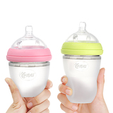 新生儿宽口径全硅胶奶瓶防胀气断奶宝宝婴儿喝水可挤压带手柄吸管