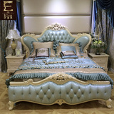 欧式真皮实木床双人奢华白色法式婚床 定制软包1.8米公主皮艺床