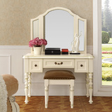 全实木美式乡村梳妆台镜妆凳组合欧式田园化妆桌白色卧室家具F830
