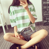 t恤女夏季2016最新款潮流短袖上衣服韩版夏天棉质条纹闺蜜姐妹装