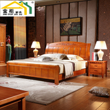 新中式纯实木床橡木床1.5M1.8米双人床大床现代高箱储物床经济型