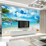 3D沙滩海边自然风景壁纸地中海电视背景墙壁画客厅书房无纺布墙纸