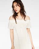 尧尧外贸2016新款女款波西米亚风刺绣白色抹胸式一字领白色连衣裙