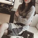 韩国2016春秋冬季小香风毛呢裙子毛衣针织连衣裙两件套装女时尚潮