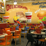 3D汉堡主题大型壁画麦当劳KFC墙纸快餐店西餐厅咖啡甜品店壁纸