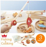 多功能木制儿童钓鱼磁性玩具 过家家厨房1-5岁切切乐玩具套装