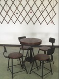 美式咖啡厅桌椅组合奶茶店实木铁艺圆桌酒吧高脚椅子休闲小圆桌