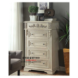 外贸原单美式欧式实木家具美式仿古白做旧五斗柜边柜储物柜收纳柜