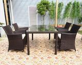户外庭院长方形桌椅套件 1.5米长方编藤桌椅 花园咖啡1桌4椅 送垫