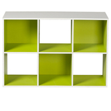 白色+绿色六格开放式收纳书柜 横竖自由方向置物柜 90*60*29cm