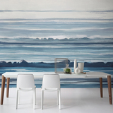 现代手绘中式墙纸蓝色大海  定制卧室床头拓展空间电视墙壁画